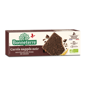 Carré nappé chocolat noir & éclats de fèves de cacao